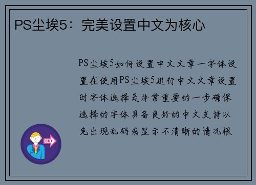 PS尘埃5：完美设置中文为核心